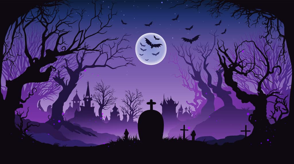 Old Cemetery Halloween Background Poster. Vector Illustration