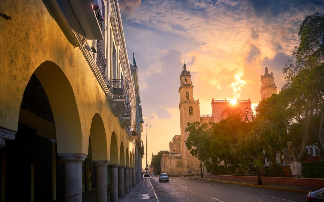 Merida San Idefonso cathedral sunrise in Yucatan Mexico